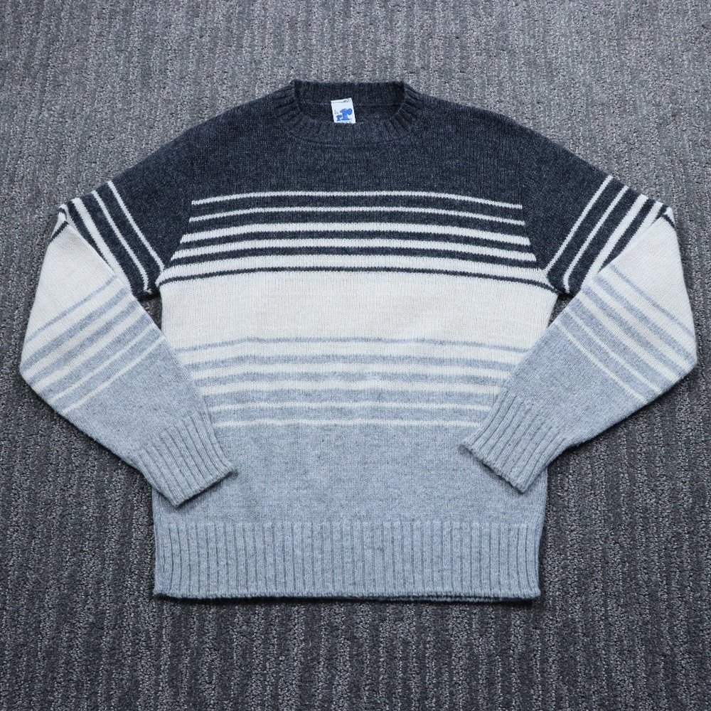 Vintage Rob Roy Womens Junior Large Sweater Gray Striped Classic Cozy Academia